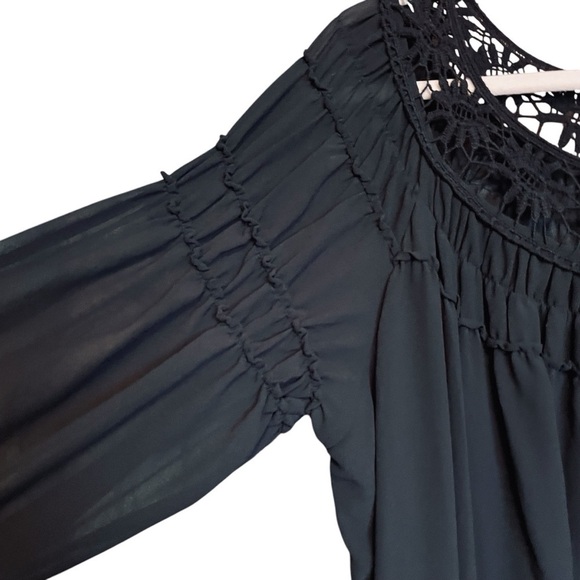 Heart Soul Plus Black Chiffon Mini-Shirred Sleeves-Embroidered Lace-Size 3X - Picture 3 of 11